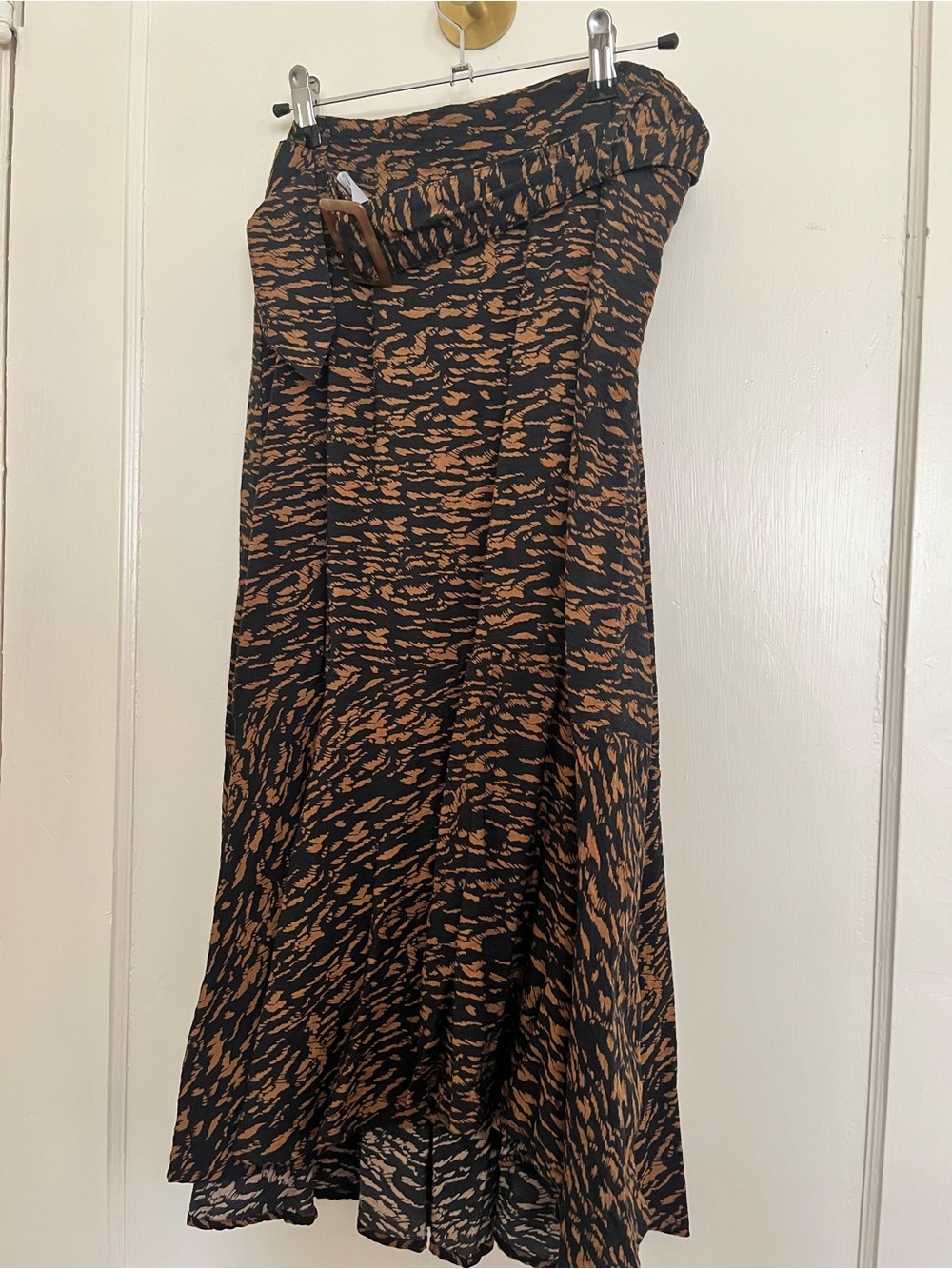 Banana Republic Black and Brown Printed Midi Skirt with Belt